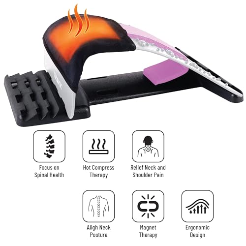 TRAKK Neck Stretcher Cervical Device with Heating – Adjustable Neck & Shoulder Relaxer for Neck Pain Relief & Muscle Relaxation, White