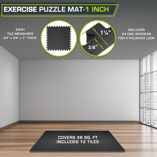 ProsourceFit Weaved Pattern Extra Thick Exercise Puzzle Mat 1-inch, EVA Foam Interlocking Tiles for Protective, Cushioned Flooring for Home and Gym Equipment; Black, 48 SQ FT, 12 Tiles - color: Black, size: 12 Pack (48 SQ FT)