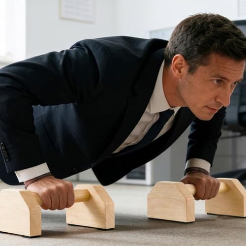 Wooden Parallettes Push Up Bars, Anti-Slip Push-Up Handles, Mini Handle Pumps, Dip Station Dip Bar, Handstand Bars for Calisthenics and Fitness（log）