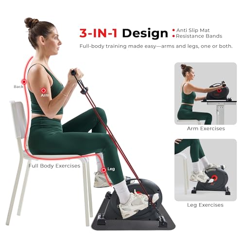 Sunny Health & Fitness Smart Under-Desk Bike Exerciser, Low-Impact Cardio Cycling Equipment for Home/Office, Mini Paddler for Arm/Leg Mobility Training, Free SunnyFit App - color: Dark Grey