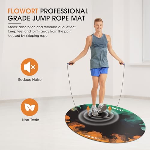 Cheete Jump Rope Mat Large Rubber Exercise Mat Indoor Outdoor Shock Absorbing Mat Non-Slip Oval Design for Floor & Rope Protection, Workout Mats for Home Gym Flooring - color: Green＆Orange