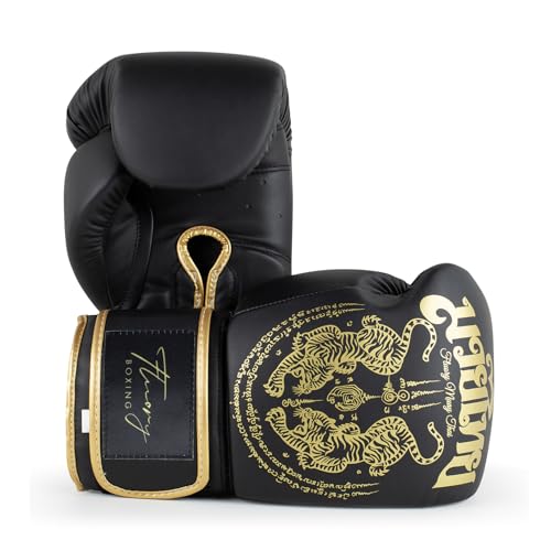 Boxing Gloves, Symmetrical Design with Two Tigers, Training Gloves - color: Black, size: 10-oz