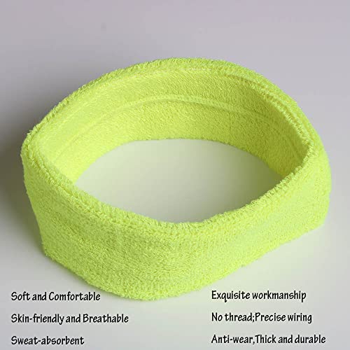 Cotton Sweatband Headbands,Pack of 12,Elastic Stretchy Sport Terry Cloth Sweat Bands,Yoga Workout Fitness Exercise Basketball Headband - color: 12pcs x yellow cotton sweatband headbands