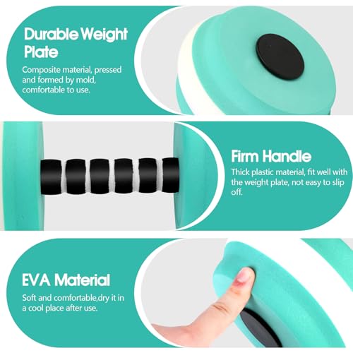Aquatic Exercise Dumbbells, 2PCS Water Weights for Pool Exercise, Water Aerobics Equipment, High-Density EVA-Foam Pool Weights Dumbbells for Weight Loss, Pool Fitness, Water Exercise - color: Cyan