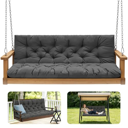 Porch Swing Cushions,Outdoor Cushions 3 Seater Replacement with Backrest, Waterproof Thickened Bench Cushion with Ties for Porch, Patio,Outdoor, Backyard and Garden (Dark Gray 47 * 40 in) - color: Dark Gray, size: 47x 40 inches