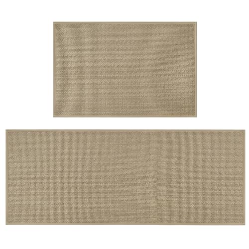 Artoid Mode Washable Non Slip Kitchen Rugs and Mats Set of 2, Rubber Backing Absorbent Kitchen Mats for Floor Front of Sink - 24x35 and 24x60 Inch - color: Linen, size: 24" x 35" /24" x 60"