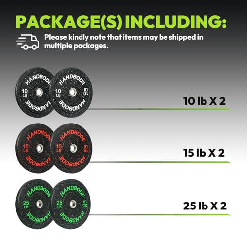 HANDBODE 2-Inch Weight Plates High Bounce, Olympic Bumper Plate Set 45/100/160/190/260/300lb, Colored Weight Plates Set for Home Gym, Barbell Weights Rubber Strength Training Plate for Weight Lifting - size: 100 lb Set (Pair of 10, 15, 25 lb), style: Hi B