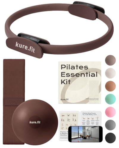 Pilates Kit for Women – Home Pilates Equipment Set with Ring, Ball & Resistance Bands | Pilates Starter Kit with Accessories in Gift Box - color: Cocoa, style: Essential Kit - 3PC