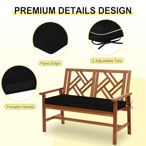 downluxe Outdoor Bench Cushion Waterproof, 42 x 18 Inch Patio Furniture Cushions with Adjustable Ties & Portable Handle, Porch Swing Cushions, Bench Cushions for Outdoor Furniture, Black - color: Black, size: 42x18x3 Inch