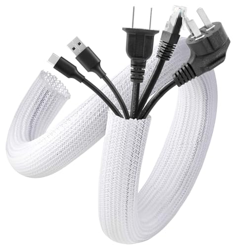 AGPTEK Cable Sleeve Cover, 10ft - 1 inch Cord Management Wire Organizer Under Desk, Home Office Computer Wire Cover Hider Cord Protector, Protect Pet Cat Dog from Chewing, White - color: White, size: 1"-10ft