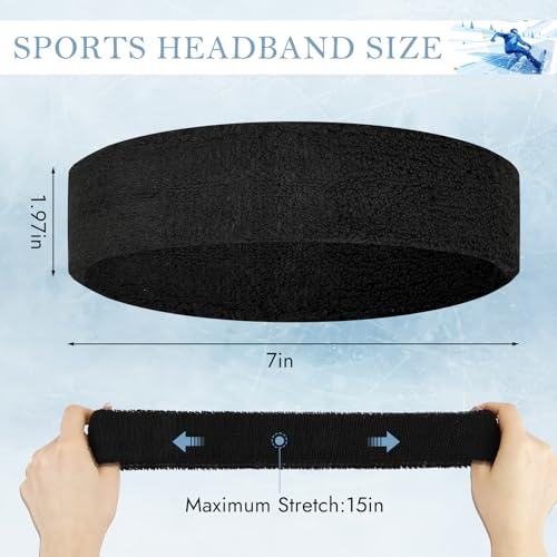 4 Pack Cotton Terry Sweat Headbands for Men Women Running Gym | 4 pack soft cotton terry headbands, Stretch 7 to 15 inches, Sweat-wicking, stays put for running, tennis, basketball & yoga - color: Black