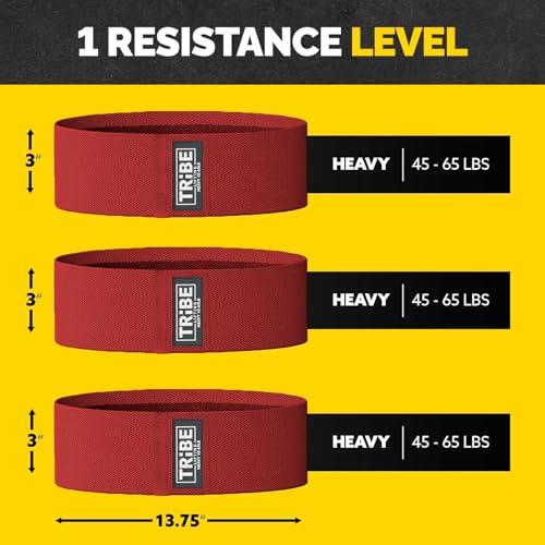 Tribe Lifting Resistance Bands for Working Out - 3 Pack Fabric Workout Bands for Women and Men - Booty Bands for Legs and Glute - Non Slip Exercise Bands Set for Squat Hip Thigh - color: Heavy Red