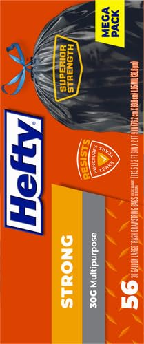 Hefty Strong 30 Gallon Trash_Bags, Large Trash-Bags 30 Gallon Size, Durable Drawstring Enclosure, Resists Punctures, Leaks, and Tears, Black, Unscented, 56 Bags (Pack of 3) - size: 56 Count (Pack of 3)