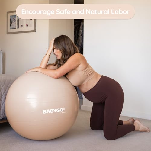BABYGO Birthing Ball - Pregnancy Yoga Labor & Exercise Ball & Book Set Trimester Targeting, Maternity Physio, Birth & Recovery Plan Included Anti Burst Eco Friendly - color: Nude, size: 75cm - Electric