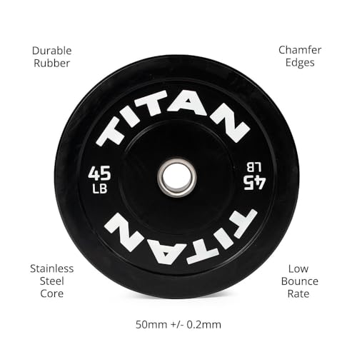 Titan Fitness Economy Series Black Olympic Bumper Plates, Durable Rubber Exterior with Steel Core, Weightlifting and Strength Training Weight Plate - size: 45 LB Single