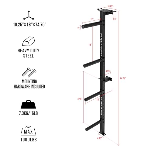 Valor Fitness Wall Mounted Weight Plate Storage Holder/Rack for Bumper Plates and Olympic Weight Plates - color: 4-Peg Rack & Bar Storage- BH-27