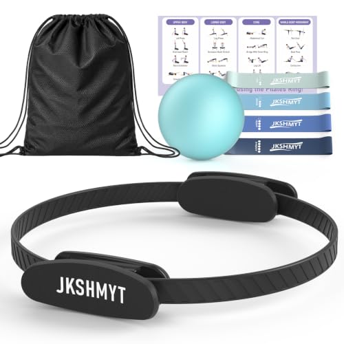 JKSHMYT Pilates Ring Kit for Women, Pilates Equipment – 14.5" Home Magic Circle Workout with Pilates Ball,Resistance Bands,Better me Pilates Essentials Starter Set for Beginners Toning Shape Full Body - color: Black, size: 10 pcs Kit