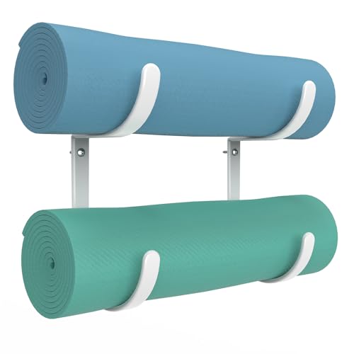 Yoga Mat Holder Wall Mount，No-Tie Mat Storage Rack With Rubber Coating | for Exercise Mat，Pilates Mat，Hanging Foam Roller and Home Gym Equipment Accessories - color: 2-Tiers （yoga mat holder）