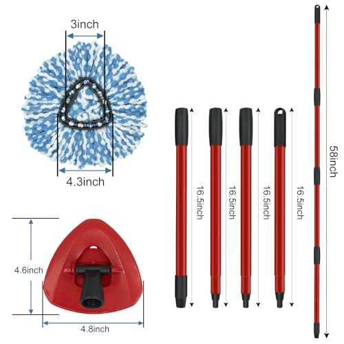 2 Pack Spin Mop Replacement Head,1 Base,4-Section Sturdy Iron Mop Handles Compatible with O Ceda EasyWring RinseClean 2 Tank System Mop,Oceda Mop Refills and Mop Stick 30" to 58" Set to Floor Clean - color: 1 Sets Mop Handle + 2 Blue Heads + 1 Base