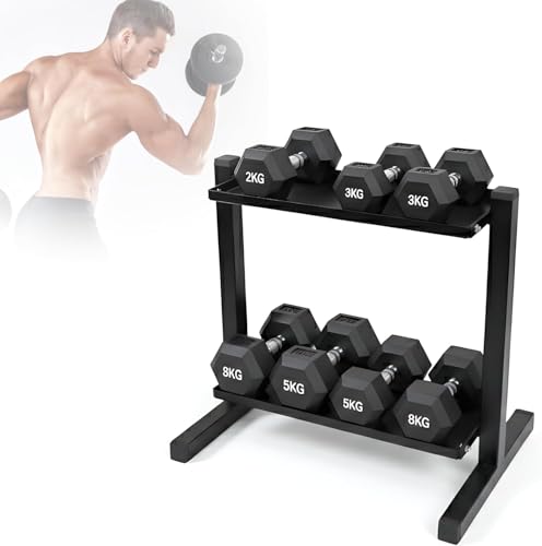 FEBTECH Heavy-Duty 2-Tier Kettlebell Rack, Gym Storage Rack for Kettlebells | Compact kettlebell rack design weight rack for home gym, steel weight storage racks organizer with secure weight holder Black