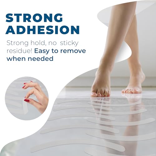 Anti-Slip Shower Stickers - Help Reduce Slipping in Bathtub & Shower, Clear Non-Slip Bath Strips, Strong Adhesive Bathtub Appliques Suitable for Homes with Kids, Adults & Seniors - 24 Pcs - Homergy - size: Curved