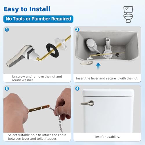 Hibbent Metal Front Mount Toilet Handle Replacement Kit, Brushed Nickel | Upgraded Metal Flush Lever, Universal Toilet Flush Handle Fit Front Tanks, Stainless Steel Flapper Chains, 4 Adjustable Holes - color: Brushed Nickel, style: Classic
