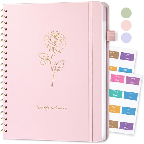 Oucaru Undated Weekly Planner, 8.5"x11", A4 Size To Do List Notebook with Goal & Habit Tracker Organizer, 52 Weekly Planner Notebook with Spiral Binding for Office Home School Supplies - size: A4-Pink, style: Weekly Planner