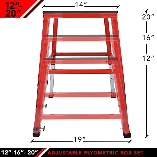 JFIT Plyometric Boxes - Made in Taiwan NO Assembly Required Single - Height Box Set and Adjustable Box Options Plyometric Platform and Jumping Agility Box for Training Conditioning Strength Training - style: 12"- 16" Adjustable (Single Plyo Box)