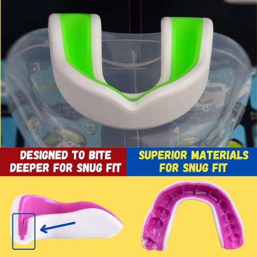 Oral Mart Youth Sports Mouth Guard for Kids (USA Flag, Fangs, 20+ Colors to Choose from) Mouthguard for Football, MMA, Karate, Boxing, Rugby, BJJ, Flag Football – /w Case (Youth, Strapless) - color: Spring Green