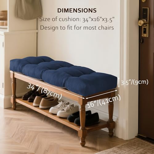 ELFJOY Non Slip Tufted Bench Cushion for Indoor Furniture 34"x16" Navy | 3.5" Thick, Soft and Breathable Fabric, Skin-Friendly, for Dining Entryway Window Storage Bench, Comfort for Long Sitting - color: Navy