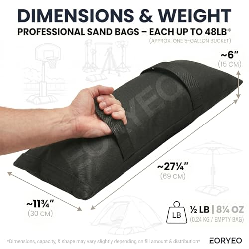 Professional 5 Gallon Fillable Sandbags 48LB, 4PK for Patio Umbrella Stand, Outdoor Furniture, Studio Photography, Flood Control, SHTF, 600D Oxford Woven Nylon Weighted Bags, Sand Not Included (Black) - size: 4-Pack