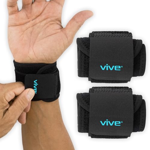 Vive Wrist Wrap Support Braces (2 Pack) | Tennis, Weightlifting, Golf, Sports Band - Adjustable Compression Strap for Tendonitis, Carpal Tunnel & Arthritis - Men/Women