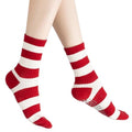 Verdancy Yoga Pilates Socks with Grips for Women Striped Cushioned Non Slip Crew Socks for Barre Ballet Dance - color: Red/White-stripe