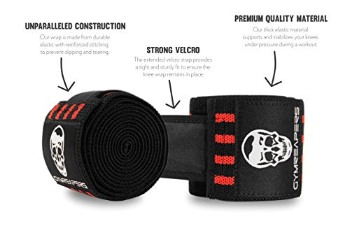 Gymreapers Knee Wraps for Squats and Powerlifting 72 Inch Compression Wraps with Strap for Men & Women Weightlifting Support - color: Red
