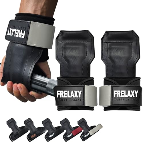 Frelaxy Lifting Wrist Straps, Rubber Weight Lifting Grips for Deadlifts | Non-slip rubber palm, Full palm protection, Neoprene wrist padding, Enhanced grip support, Pull ups rows lat pulldowns - color: Grey