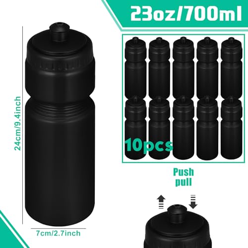 Sunnyray 10 Pcs Squeeze Sports Water Bottle 23 oz Reusable Blank Plastic Sports Water Bottle with Pull Top Cap for Adults Fitness Bike, Dishwasher Safe(Black) - color: Black