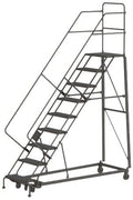 Tri-Arc KDHS109242 9-Step Heavy-Duty Safety Angle Steel Rolling Industrial & Warehouse Ladder with Grip Strut Tread - size: 9-Step, style: Grip Strut Tread