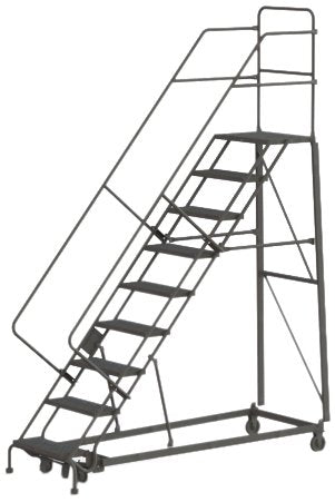 Tri-Arc KDHS109242 9-Step Heavy-Duty Safety Angle Steel Rolling Industrial & Warehouse Ladder with Grip Strut Tread - size: 9-Step, style: Grip Strut Tread