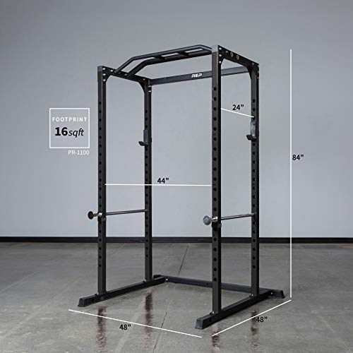 REP Fitness PR-1100 Power Rack - 700 lbs Rated Lifting Cage for Weight Training - color: Black, style: Power Rack + Dip Attachment