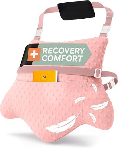 MOYOAMA Hysterectomy Pillow Post Surgery – Form-Fit Support Shield with Secure Straps, 2 Pockets, & Cozy Muff – After Hysterectomy Recovery Must-Haves, Post-Op C-Section Pillow Post Surgery Gifts - color: Rose Gold