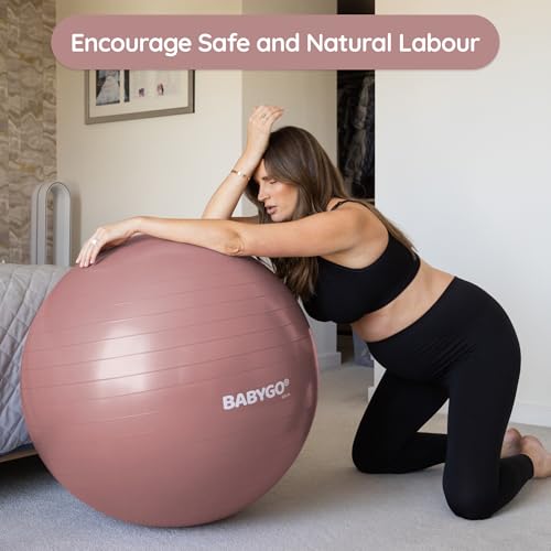 BABYGO Birthing Ball - Pregnancy Yoga Labor & Exercise Ball & Book Set Trimester Targeting, Maternity Physio, Birth & Recovery Plan Included Anti Burst Eco Friendly - color: Rosewood, size: 65cm - Manual