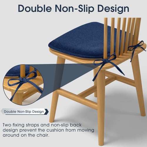 TushGuard Chair Cushions, 4 Pack Memory Foam Chair Pads, Thin Seat Cushion, Kitchen Chair Cushions Set of 4, Anti-Slip Backing & Fixed Straps, 1.4 in Thick, Navy Blue - color: Navy Blue
