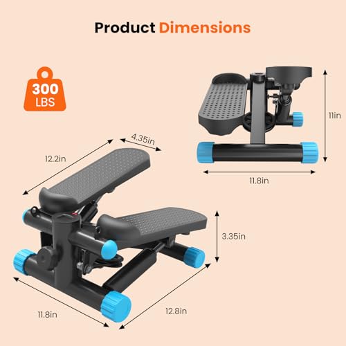 Sweetcrispy Mini Stair Steppers with Resistance Bands for Exercise at Home, Portable Exercise Twist Stepper Machine for Full Body Workout, 300LBS Capacity - color: Blue