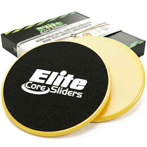 Elite Sportz Core Sliders for Working Out - Pack of 2 Compact, Dual Sided Gliding Discs for Full Body Workout on Carpet or Hardwood Floor - Fitness & Home Exercise Equipment - Small Gift for Athletes - color: Yellow