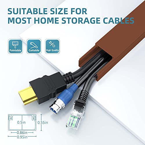 Wire Hider, 157in Delamu Cord Hider Wall, Paintable Wire Covers for Cords, TV Cable Hider Wall Kit, Cable Covers Raceway, Cable Management Hide TV Cords for Wall Mount TV, 10XL15.7 W0.95 H0.55in Brown - color: Brown, size: 157in L x 0.95in W x 0.55in H