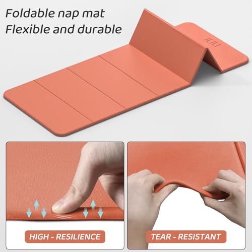 ILILI Foldable Yoga Mat 71 * 24 * 0.3 Inch | Lightweight TPE Non Slip Exercise Mat, Waterproof Portable Fitness Mat for Home Gym, Pilates, Stretching & Daily Workouts - color: Orange