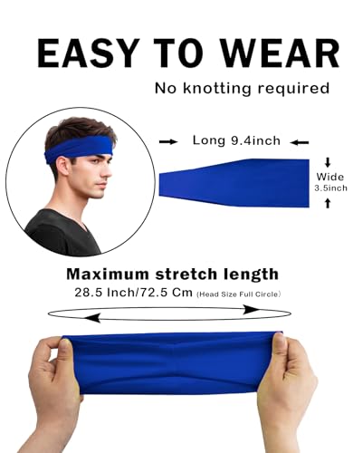 Headbands for Men & Women, Sweat Headband Non-Slip Sweatband Sports Running Cycling Yoga Basketball Workout Football Training - color: Royal Blue