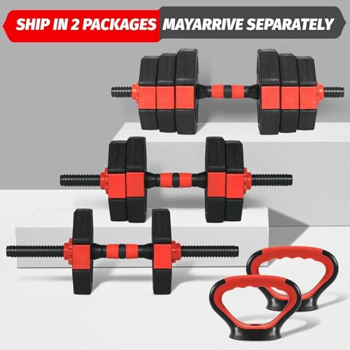 Adjustable Dumbbell Set, 44/66/88Lbs 4-in-1 Free Weights for Home Gym, Converts to Kettlebell & Barbell with Connector, Non-Slip Grip, Ideal for Men & Women Strength Training - color: Black and Red