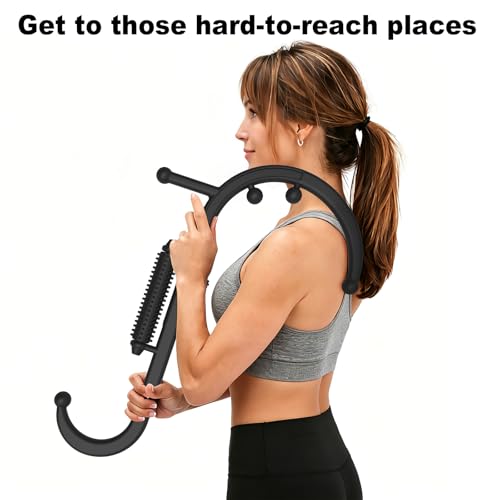 Trigger Point Massage Tool, Manual Back & Neck Massager Stick | Manual back massagers for neck & shoulder massage. Precision s-hook release tool provides deep tissue muscle knot pain relief - color: Black(upgrade)