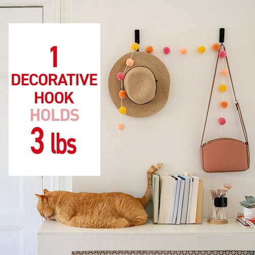 Command Medium Matte Black Wall Hook, 2 Coat Hooks and 4 Strips, Damage-Free Hanging with Adhesive, No Tools Great for Hanging Back to School Dorm Organizers, Holds up to 3 lb - color: Matte Black
